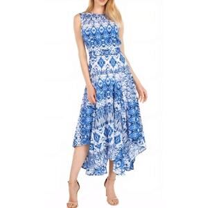 Calvin Klein New Women's Size 12 Fit & Flare Blue Midi Dress Handkerchief Hem